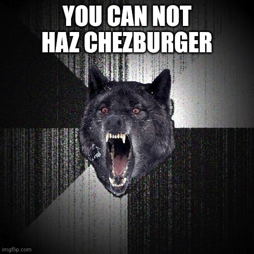 Insanity Wolf | YOU CAN NOT HAZ CHEZBURGER | image tagged in memes,insanity wolf | made w/ Imgflip meme maker