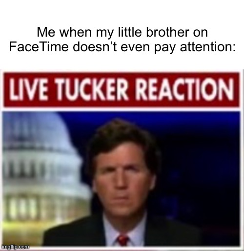 Fr fr | Me when my little brother on FaceTime doesn’t even pay attention: | image tagged in memes,live tucker reaction,siblings,funny memes,dank memes,tucker carlson | made w/ Imgflip meme maker