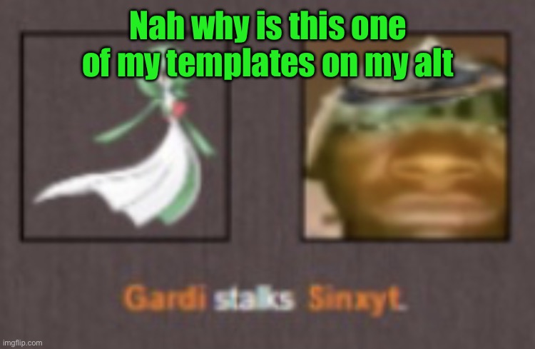 Gardi stalks sinxyt | Nah why is this one of my templates on my alt | image tagged in gardi stalks sinxyt | made w/ Imgflip meme maker