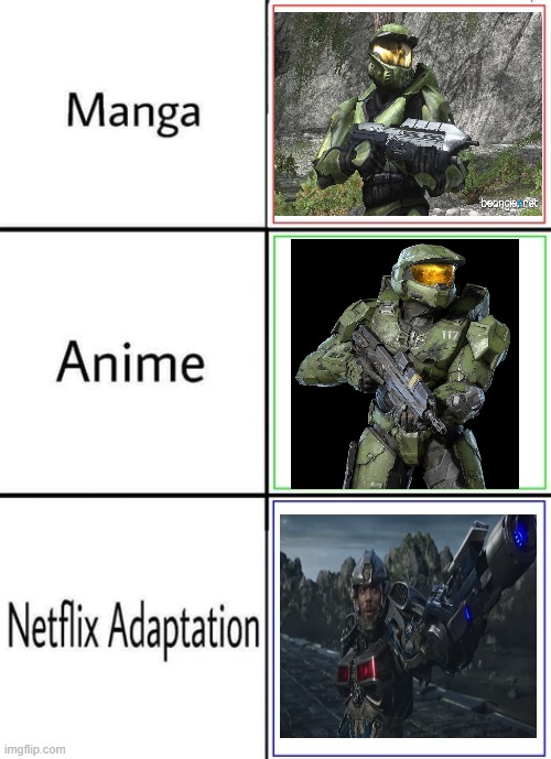 sauce for netflix adaptation is from Transformers: Rise of the Beasts | image tagged in netflix adaptation,thank you for reading these tags,halo,master chief,343,transformers | made w/ Imgflip meme maker