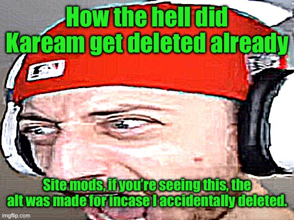 Disgusted | How the hell did Kaream get deleted already; Site mods, if you’re seeing this, the alt was made for incase I accidentally deleted. | image tagged in disgusted | made w/ Imgflip meme maker