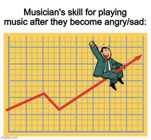 ... | Musician's skill for playing music after they become angry/sad: | image tagged in man riding arrow | made w/ Imgflip meme maker