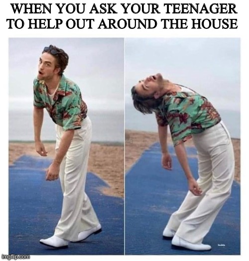 WHEN YOU ASK YOUR TEENAGER TO HELP OUT AROUND THE HOUSE | image tagged in teenagers | made w/ Imgflip meme maker