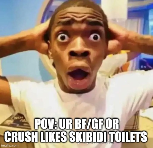 It's a GIANT RED FLAG AT THAT POINT | POV: UR BF/GF OR CRUSH LIKES SKIBIDI TOILETS | image tagged in shocked black guy | made w/ Imgflip meme maker