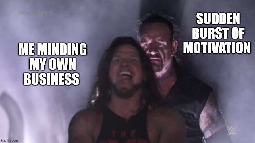 AJ Styles & Undertaker | SUDDEN BURST OF MOTIVATION; ME MINDING MY OWN BUSINESS | image tagged in aj styles undertaker | made w/ Imgflip meme maker