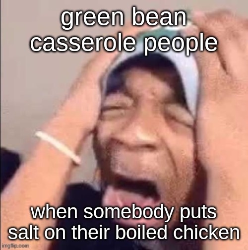 Black guy I found on the internet | green bean casserole people; when somebody puts salt on their boiled chicken | image tagged in black guy i found on the internet | made w/ Imgflip meme maker