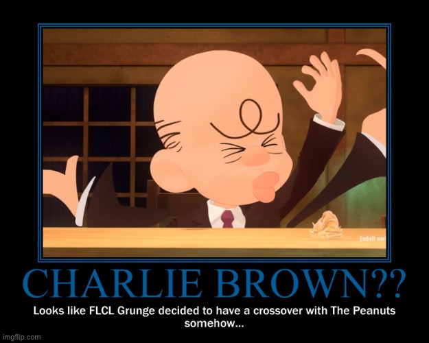 An Almost Charlie Brown look alike in the new Flcl season | image tagged in flcl,memes,charlie brown,flcl grunge,peanuts | made w/ Imgflip meme maker