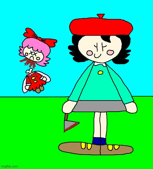 Adeleine and Ribbon art lol | image tagged in kirby,gore,blood,funny,fanart,parody | made w/ Imgflip meme maker