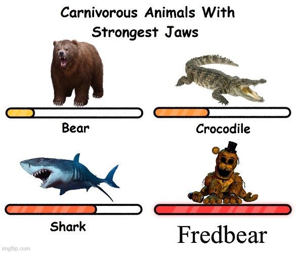 crunch munch | Fredbear | image tagged in carnivorus animals with strongest jaws | made w/ Imgflip meme maker