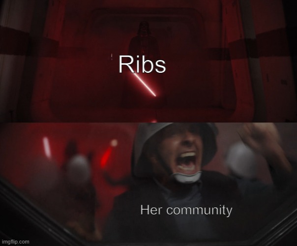 She changed, but for the worst | Ribs; Her community | image tagged in darth vader vs rebel | made w/ Imgflip meme maker