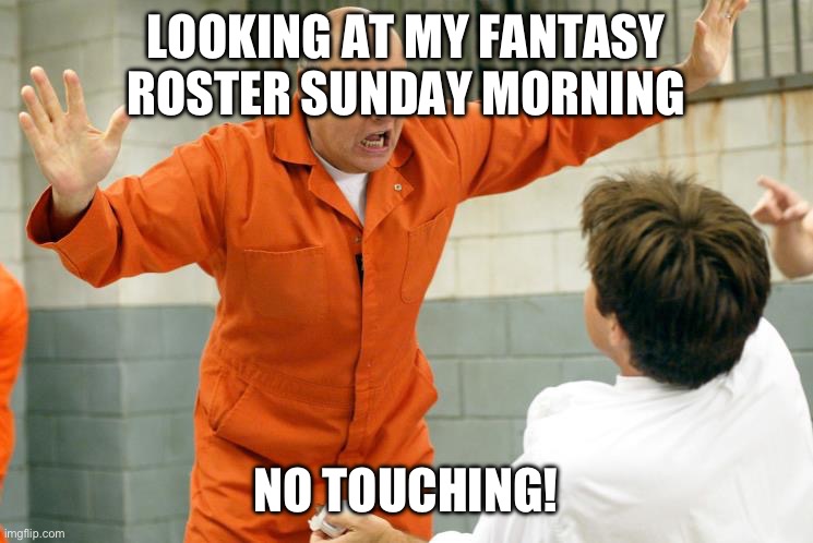 No Touching | LOOKING AT MY FANTASY ROSTER SUNDAY MORNING; NO TOUCHING! | image tagged in no touching | made w/ Imgflip meme maker