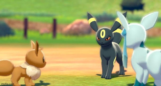 Eevee, Umbreon, and Glaceon | image tagged in eevee umbreon and glaceon | made w/ Imgflip meme maker