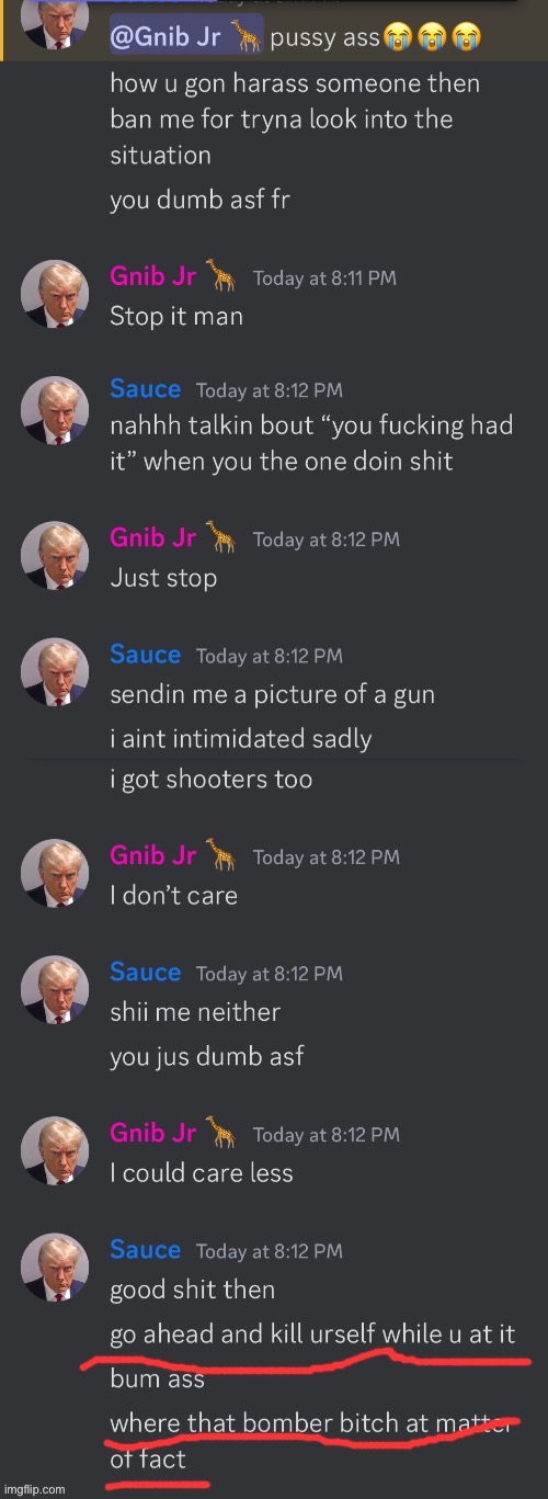 Sauce being a racist and harrassing gnib | made w/ Imgflip meme maker