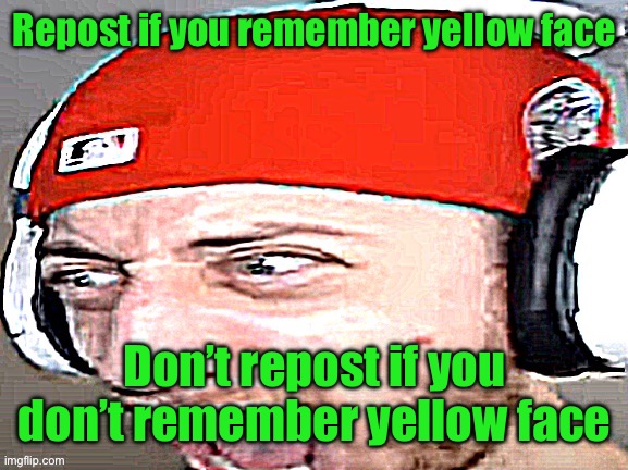 Disgusted | Repost if you remember yellow face; Don’t repost if you don’t remember yellow face | image tagged in disgusted | made w/ Imgflip meme maker