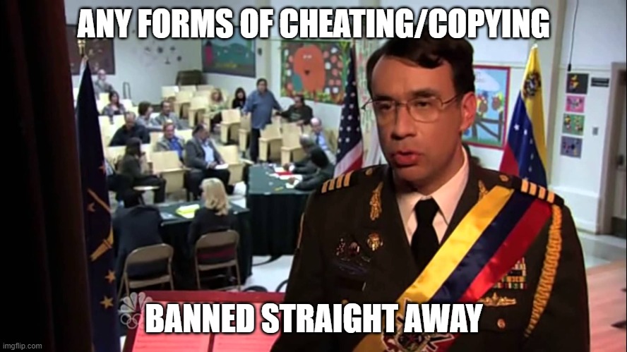 Straight to Banned | ANY FORMS OF CHEATING/COPYING; BANNED STRAIGHT AWAY | image tagged in straight to jail | made w/ Imgflip meme maker