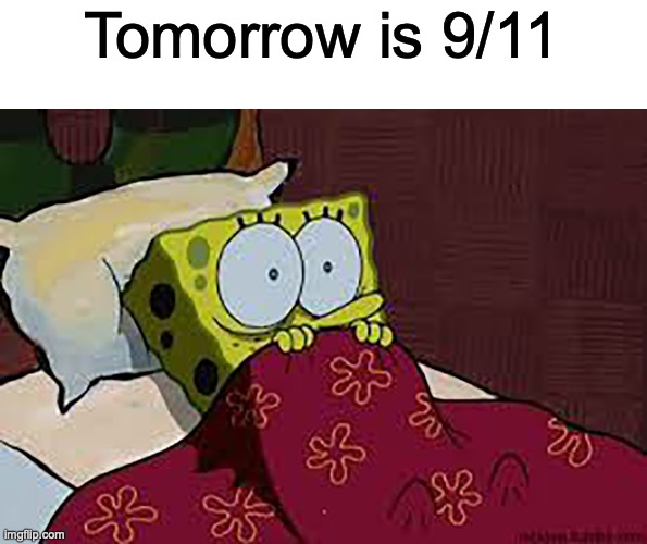 Wow | Tomorrow is 9/11 | image tagged in scared sponge bob | made w/ Imgflip meme maker