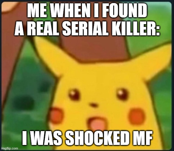 Surprised Pikachu | ME WHEN I FOUND A REAL SERIAL KILLER:; I WAS SHOCKED MF | image tagged in surprised pikachu | made w/ Imgflip meme maker
