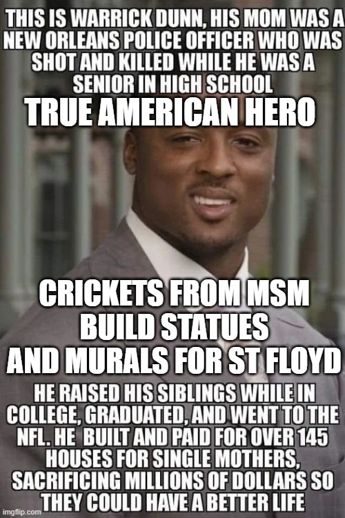 Not St Floyd | TRUE AMERICAN HERO; CRICKETS FROM MSM
BUILD STATUES AND MURALS FOR ST FLOYD | image tagged in not st floyd | made w/ Imgflip meme maker