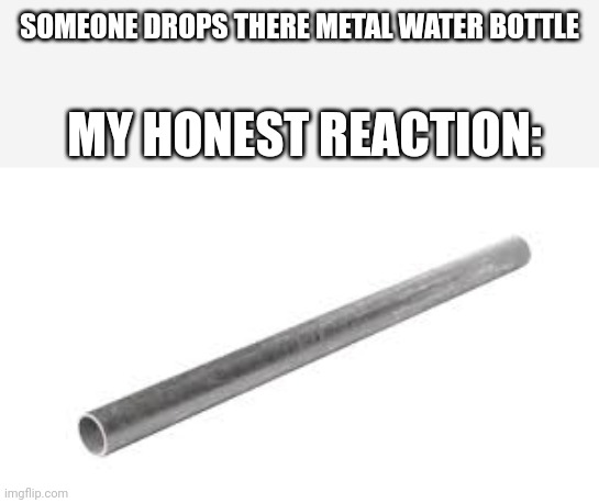 Metal Pipe Falling Sound Effect | SOMEONE DROPS THERE METAL WATER BOTTLE; MY HONEST REACTION: | image tagged in metal pipe falling sound effect | made w/ Imgflip meme maker