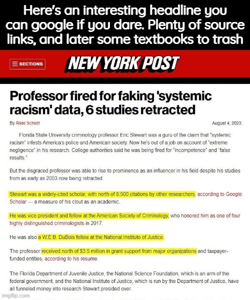 Here's an interesting headline you can google if you dare. Plenty of source links, and later some textbooks to trash | image tagged in racism,science,news,american politics | made w/ Imgflip meme maker