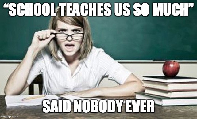 True tho fr fr ong | “SCHOOL TEACHES US SO MUCH”; SAID NOBODY EVER | image tagged in teacher | made w/ Imgflip meme maker