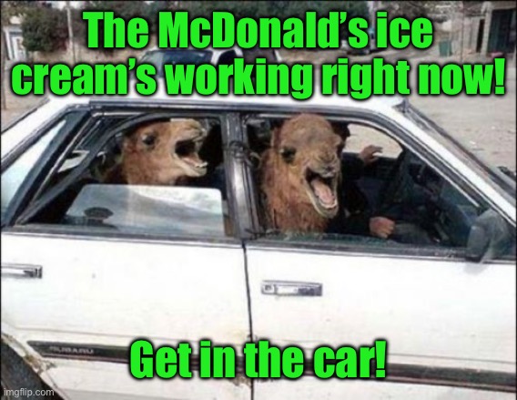 Quit Hatin | The McDonald’s ice cream’s working right now! Get in the car! | image tagged in memes,quit hatin | made w/ Imgflip meme maker