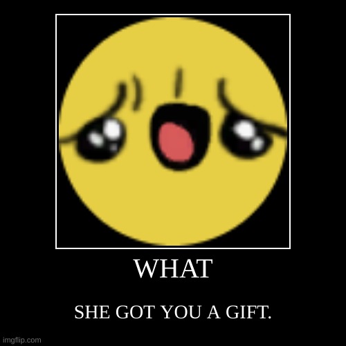 WHAT | SHE GOT YOU A GIFT. | image tagged in funny,demotivationals | made w/ Imgflip demotivational maker