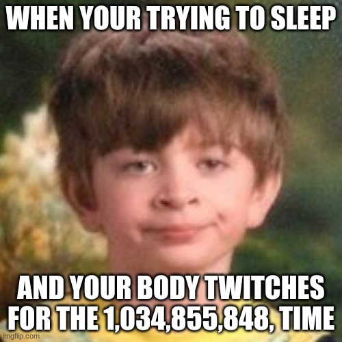 Annoyed face | WHEN YOUR TRYING TO SLEEP; AND YOUR BODY TWITCHES FOR THE 1,034,855,848, TIME | image tagged in annoyed face | made w/ Imgflip meme maker