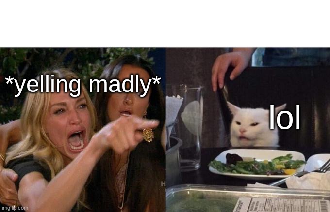 bad memes part 1 | *yelling madly*; lol | image tagged in memes,woman yelling at cat,bad memes | made w/ Imgflip meme maker
