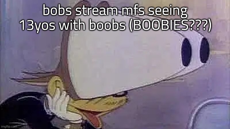 Awooga | bobs stream mfs seeing 13yos with boobs (BOOBIES???) | image tagged in awooga | made w/ Imgflip meme maker