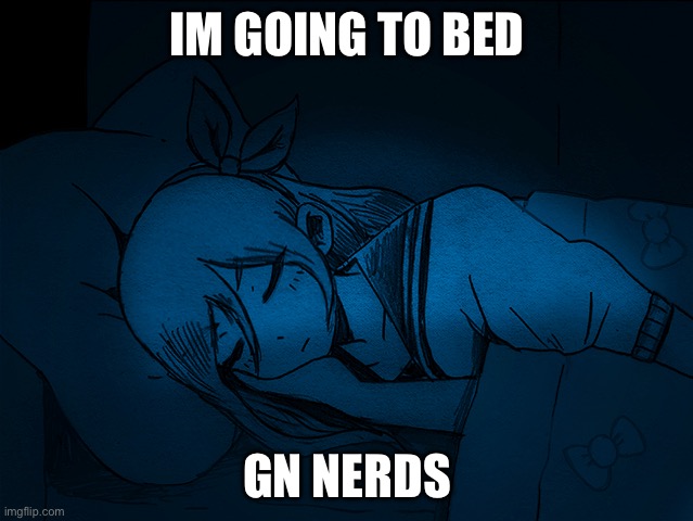 auby sleep | IM GOING TO BED; GN NERDS | image tagged in auby sleep | made w/ Imgflip meme maker