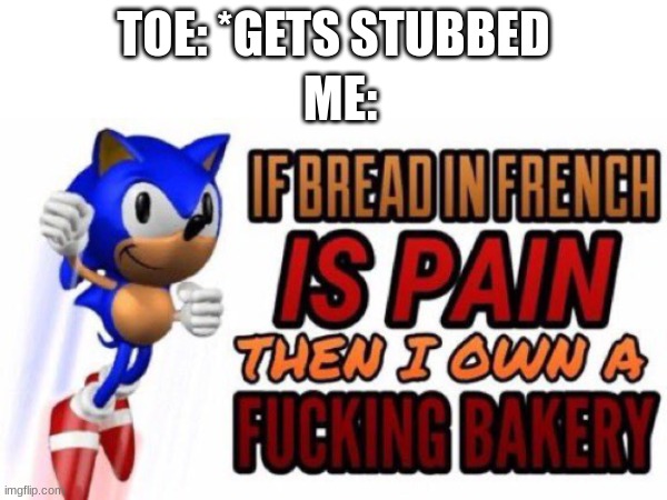 PAIN | ME:; TOE: *GETS STUBBED | image tagged in sonic the hedgehog,pain,toes | made w/ Imgflip meme maker