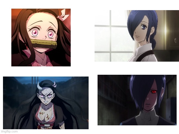 Nezuko and Touka | image tagged in demon slayer,tokyo ghoul | made w/ Imgflip meme maker