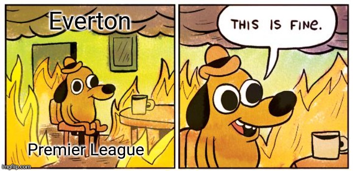 This Is Fine | Everton; Premier League | image tagged in memes,this is fine | made w/ Imgflip meme maker