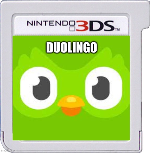 if duolingo was on nintendo 3ds | DUOLINGO | image tagged in 3ds card template,duolingo | made w/ Imgflip meme maker