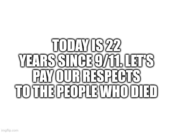 22 years | TODAY IS 22 YEARS SINCE 9/11. LET'S PAY OUR RESPECTS TO THE PEOPLE WHO DIED | image tagged in respect | made w/ Imgflip meme maker