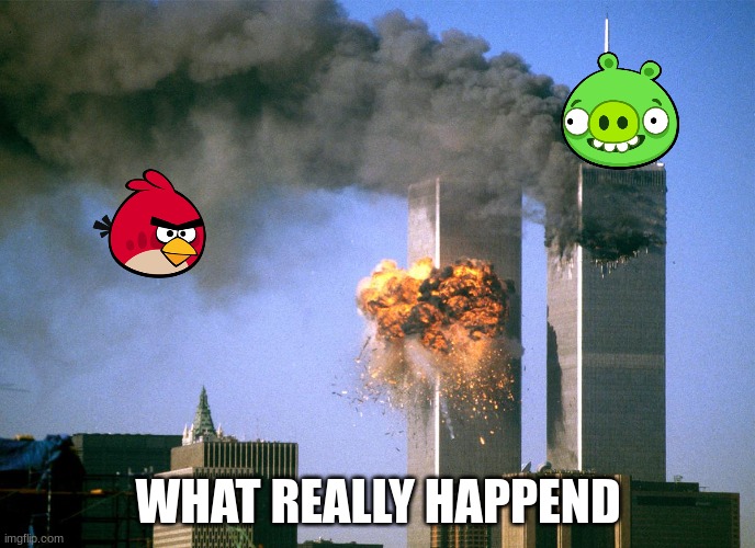 What really happend | WHAT REALLY HAPPEND | image tagged in 911 9/11 twin towers impact,angry birds | made w/ Imgflip meme maker
