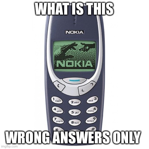 Nokia 3310 | WHAT IS THIS; WRONG ANSWERS ONLY | image tagged in nokia 3310 | made w/ Imgflip meme maker