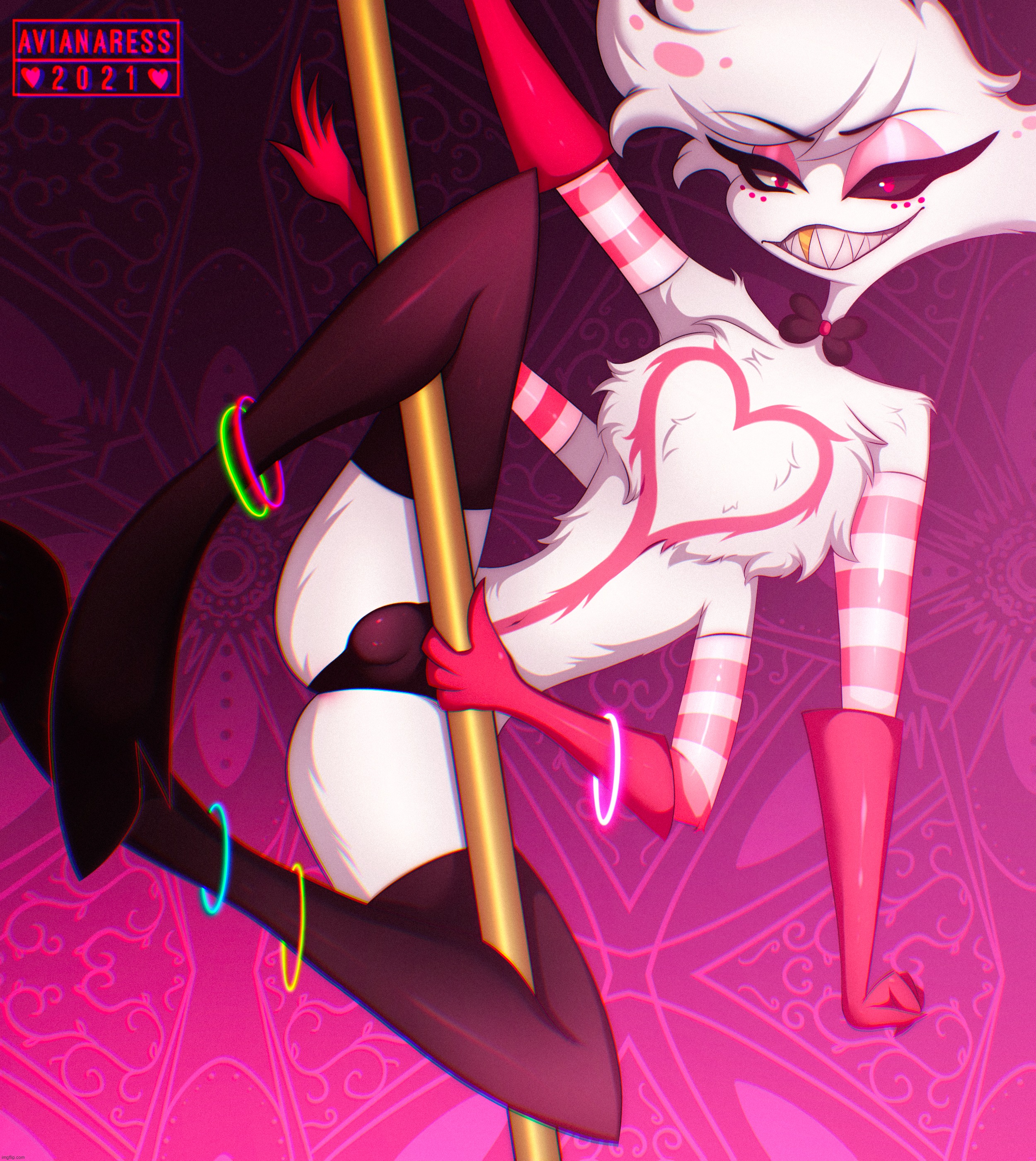 I love the fluffy chest. OwO | image tagged in hazbin hotel,angel dust | made w/ Imgflip meme maker