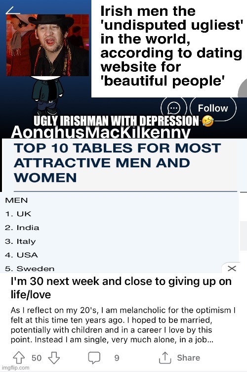 AongushusMacKilkenny On Reddit Ugly Irishman with depression crying because he has no wife | image tagged in ugly,irish,irish guy,reddit,crying,depression | made w/ Imgflip meme maker
