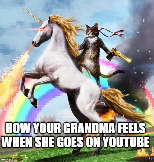 Welcome To The Internets Meme | HOW YOUR GRANDMA FEELS WHEN SHE GOES ON YOUTUBE | image tagged in memes,welcome to the internets | made w/ Imgflip meme maker