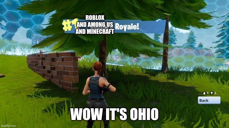 Fortnight victory royale | ROBLOX AND AMONG US AND MINECRAFT; WOW IT'S OHIO | image tagged in fortnight victory royale | made w/ Imgflip meme maker