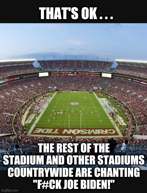 THAT'S OK . . . THE REST OF THE STADIUM AND OTHER STADIUMS COUNTRYWIDE ARE CHANTING
"F#CK JOE BIDEN!" | made w/ Imgflip meme maker