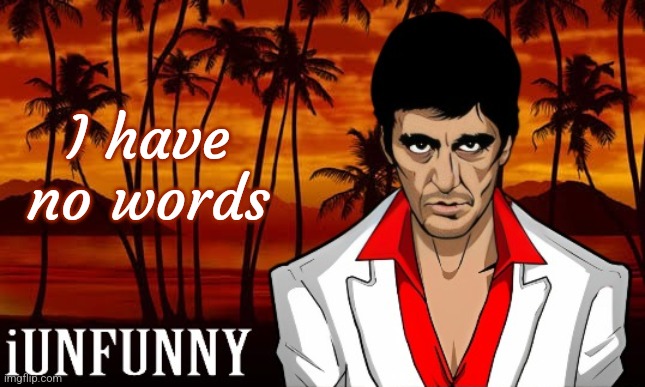 iUnFunny's Scarface template | I have no words | image tagged in iunfunny's scarface template | made w/ Imgflip meme maker