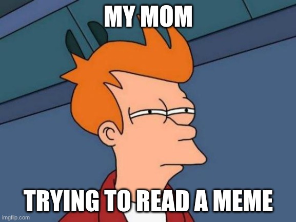 dont swipe | MY MOM; TRYING TO READ A MEME | image tagged in memes,futurama fry | made w/ Imgflip meme maker