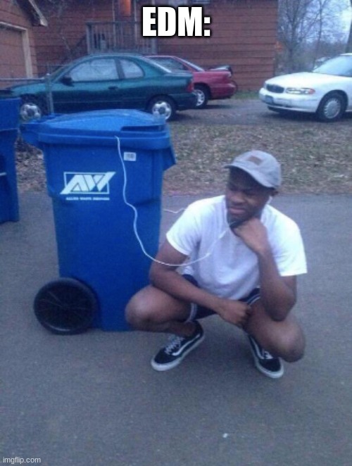 there is some ok edm | EDM: | image tagged in listening to trashcan | made w/ Imgflip meme maker