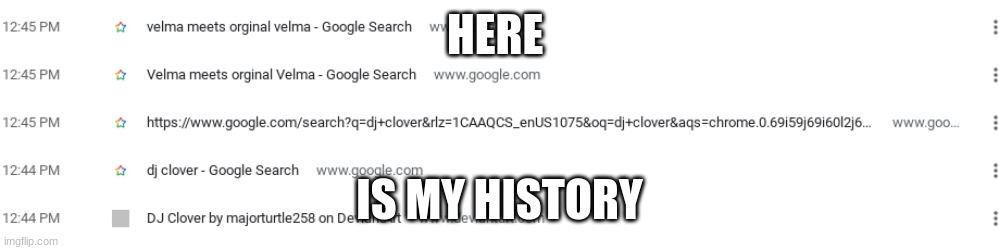 My History | HERE; IS MY HISTORY | image tagged in search history,browser history | made w/ Imgflip meme maker