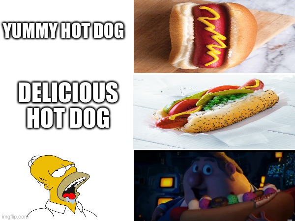 Hot Dog opinions | YUMMY HOT DOG; DELICIOUS HOT DOG | image tagged in hot dog,food,meme,opinion | made w/ Imgflip meme maker