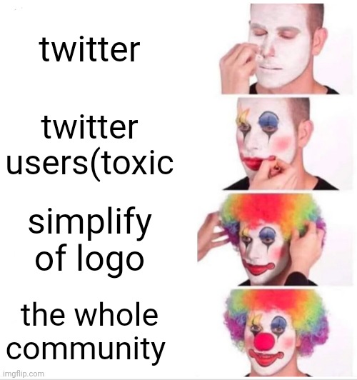 Clown Applying Makeup | twitter; twitter users(toxic; simplify of logo; the whole community | image tagged in memes,clown applying makeup | made w/ Imgflip meme maker