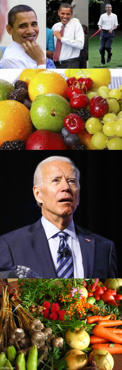 The difference between Barry and Joe. | image tagged in gay obama,fruity,joe biden,vegetables,ConservativesOnly | made w/ Imgflip meme maker